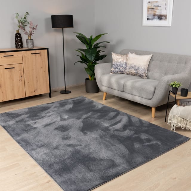 Paco Home - Teppich Wohnzimmer Kurzflor Waschbar Einfarbiges Muster Weich Rutschfest Modern 80x150 Cm, Anthrazit