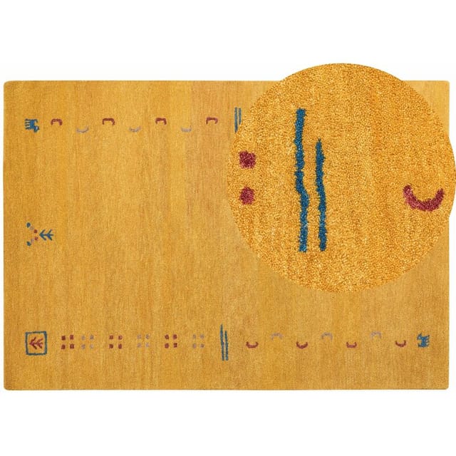 Teppich Gelb Aus Wolle 160x230 Cm Hochflor Mit Muster Weich Handgetuftet Akalan