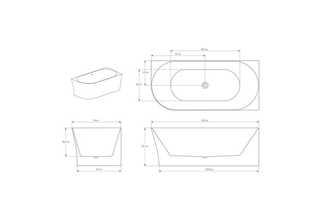 Freistehende Badewanne Bernstein Nova Slim Line Acryl Weiß Einbau Rechts 150x78cm