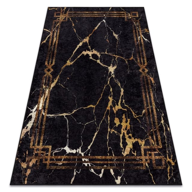 Rugsx - Miro 51333.801 Waschteppich Marmor, Rahmen Anti-rutsch - Schwarz / Gold Black 120x170 Cm