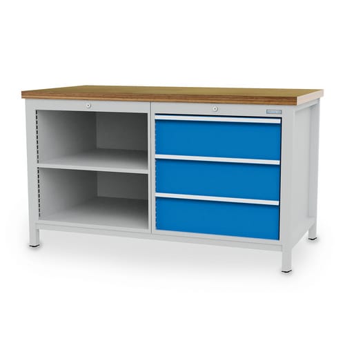 Kastenwerkbank Breite 1500 Mm, R24-24, 3 X Schublade, 2 X Fachboden Maße In Mm (bxtxh): 1500 X 750 X 859