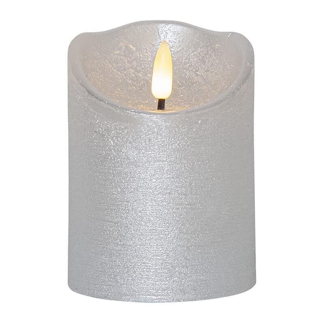 Star Trading - Led Echtwachskerze ,flamme Rustic', Batterien, Timer, Warmweiß Flackernd, Silber, H 10cm, Ø 7,5cm