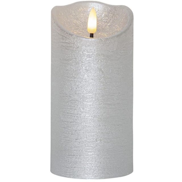 Star Trading - Led Echtwachskerze ,flamme Rustic' , Batterien, Timer, Warmweiß Flackernd, Silber, H 15cm, Ø 7,5cm