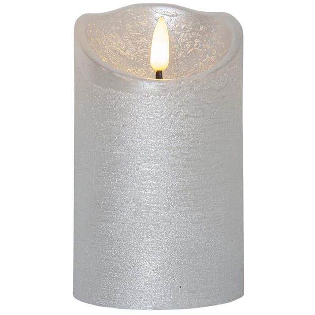 Star Trading - Led Echtwachskerze ,flamme Rustic' , Batterien, Timer, Warmweiß Flackernd, Silber, H 12,5cm, Ø 7,5cm
