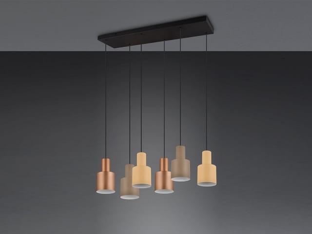 Led Pendelleuchte 6-flammig Metall Coffee Töne, Breite 85cm
