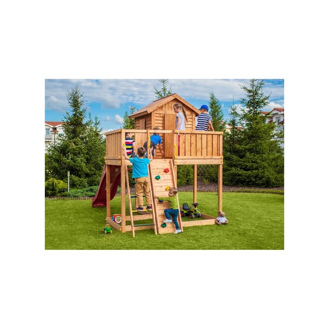 Thegoodgarden - Fungoo Spielturm 'my Side Step On', Teak, Mit Rutsche, Kletterwand, Leiter Und Holzdach