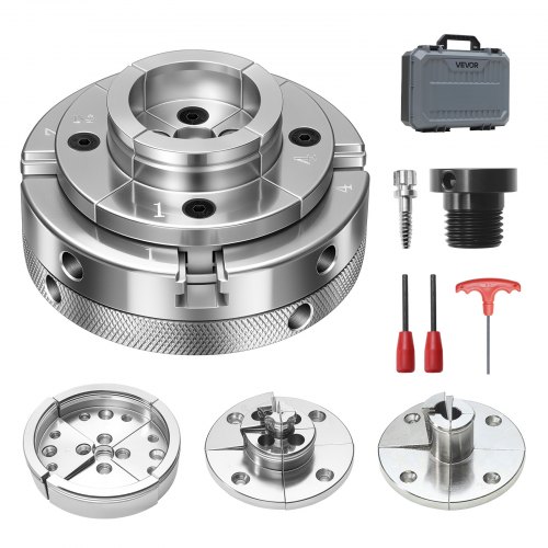 4 Zoll Drechselfutter Zentrierfutter (4 Backen) Mit 1 Zoll X 8tpi Gewinde & Adapter, 5-tlg. Spannbacken Set (stufen/rund/stift), Vernickelte Oberfläche Mit Tragekoffer Für Holzdrehbänke