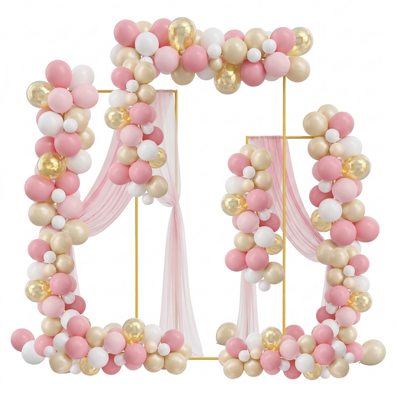 Flasidu Set Mit 3 Metallbogenstützen, Quadratische Bogenform, Zur Dekoration Mit Ballons, Blumen, Tüll, Girlanden Und Led-lichtern, 2 M + 1,8 M + 1,5 M, Gold