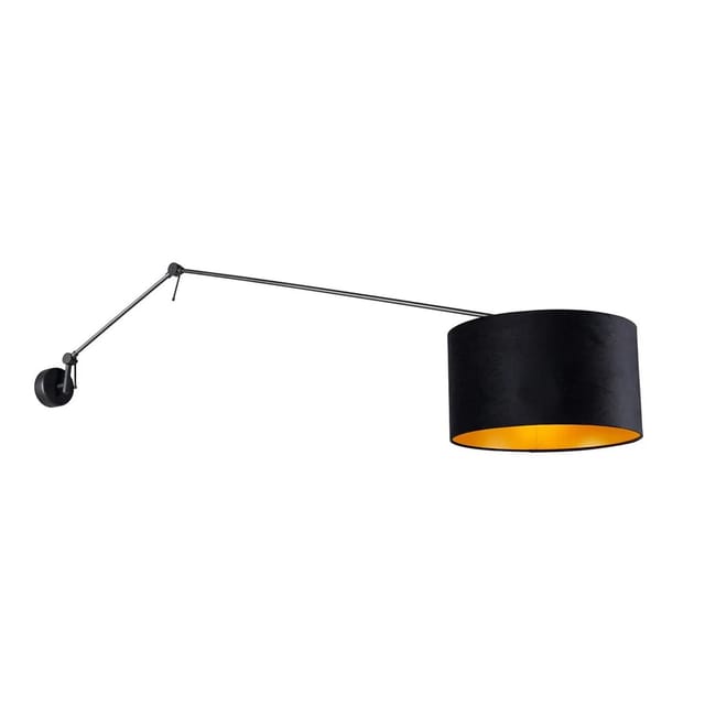Wandleuchte Schwarz Mit Veloursschirm Schwarz 35 Cm Verstellbar - Blitz
