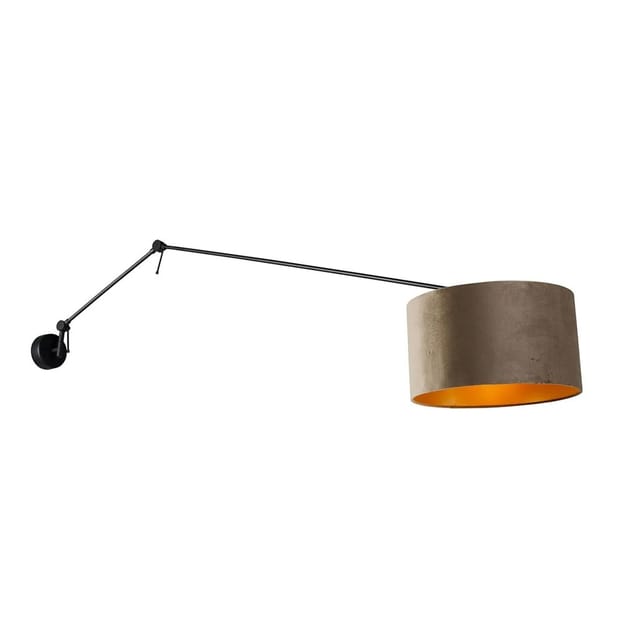 Wandleuchte Schwarz Mit Veloursschirm Taupe 35 Cm Verstellbar - Blitz