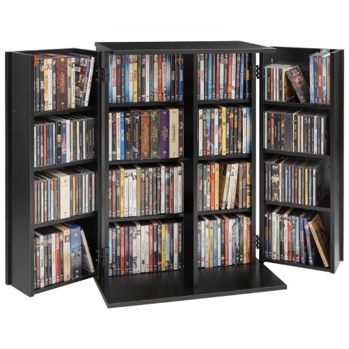 Dvd-schrank Mit 16 Fächern, Medienaufbewahrungsschrank Standschrank 610 X 368 X 846 Mm, Platzsparendes Cd-schrank Für Cds Dvds Bücher Spiele-discs, Wohnzimmer Homeoffice Aufnahmestudio, Schwarz