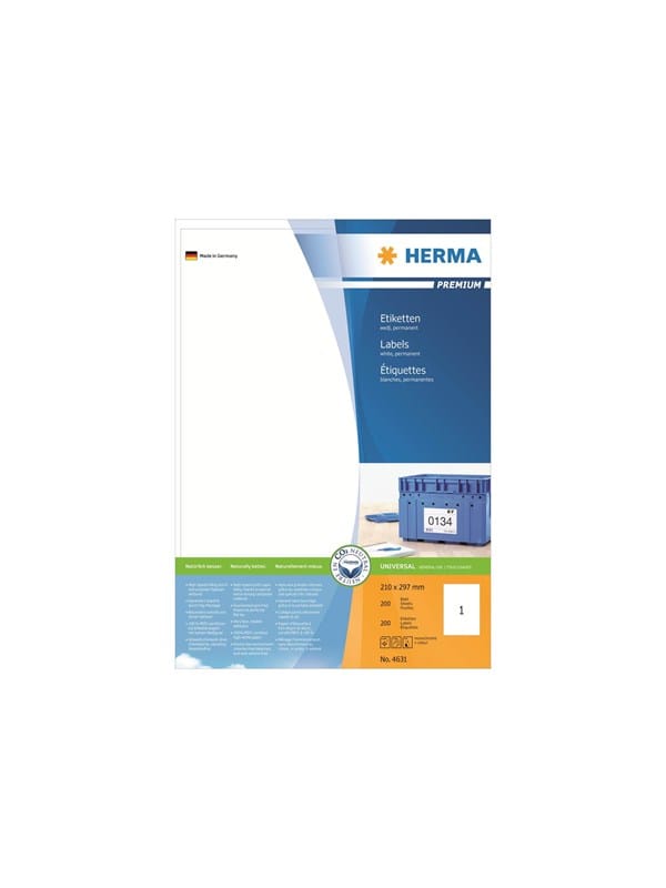 Herma - Universaletikett Premium 210 X 297 Mm (b X H) Nicht Wieder Ablösbar Papier Weiß 200 Etik./pack.