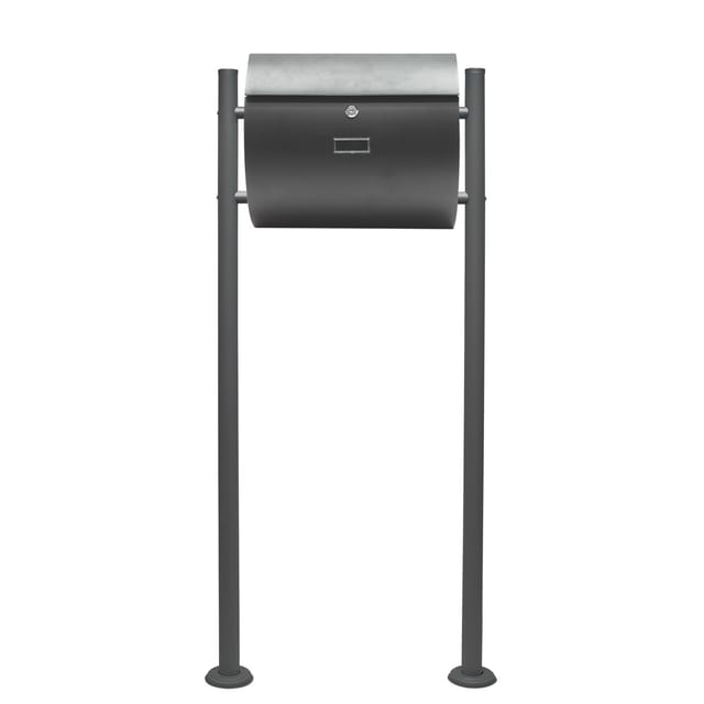 Wiltec Set Briefkasten V17 Anthrazit 375 X 108 X 330 Mm Mit Ständer, Wandbriefkasten Mit Schloss, Klappe Und Namensschild, Postkasten Aus Stahl Pulverbeschichtet