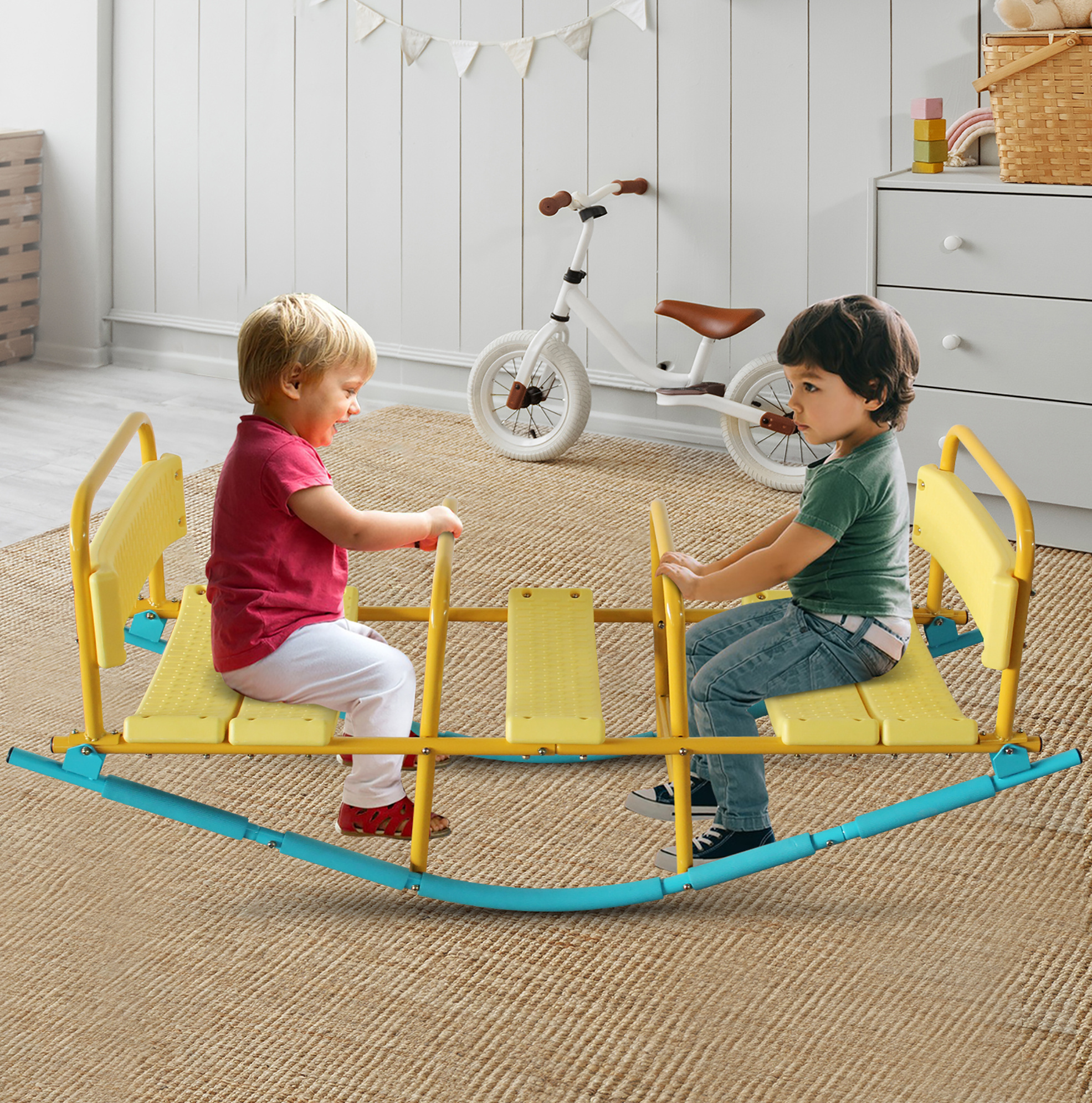 Kinderschaukel Für 3 Plätze 132,99 Cm Aus Stahl Und Kunststoff, Blau Und Gelb Okmyhome