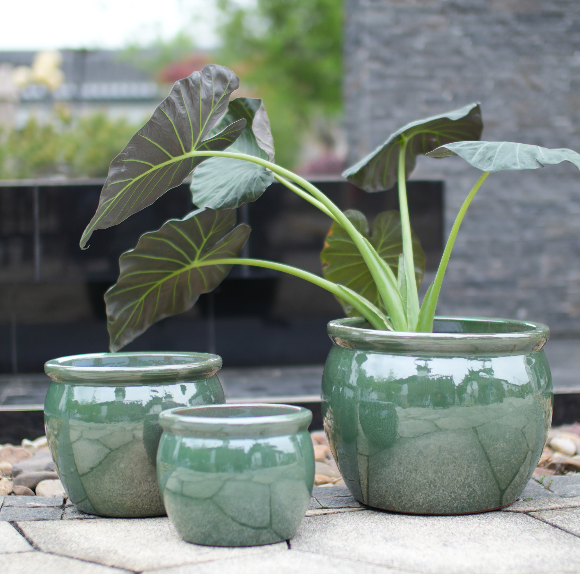 Keramik-blumentopf Ø 30 Cm, Antik Blaugrün Glasiert, Mit Drainagelöchern Okmyhome