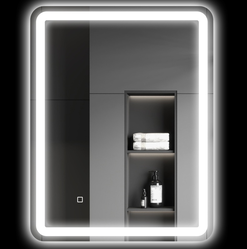 Led-badezimmerspiegel 70 X 90 Cm, Touch, Anti-beschlag, Dimmbar, Silber Okmyhome