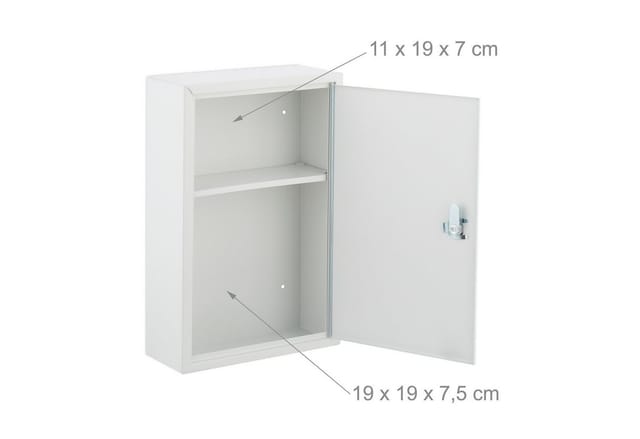 Relaxdays Medizinschrank, Abschließbar, 2 Fächer, Hxbxt: 32 X 21,5 X 8 Cm, Für Medikamente, Arzneischrank Hängend, Weiß
