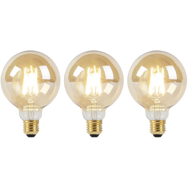 Luedd - Set Mit 3 E27-led-lampen, Dimmbar Bis Warm, G95, Gold, 8 W, 806 Lm, 2000–2700 K