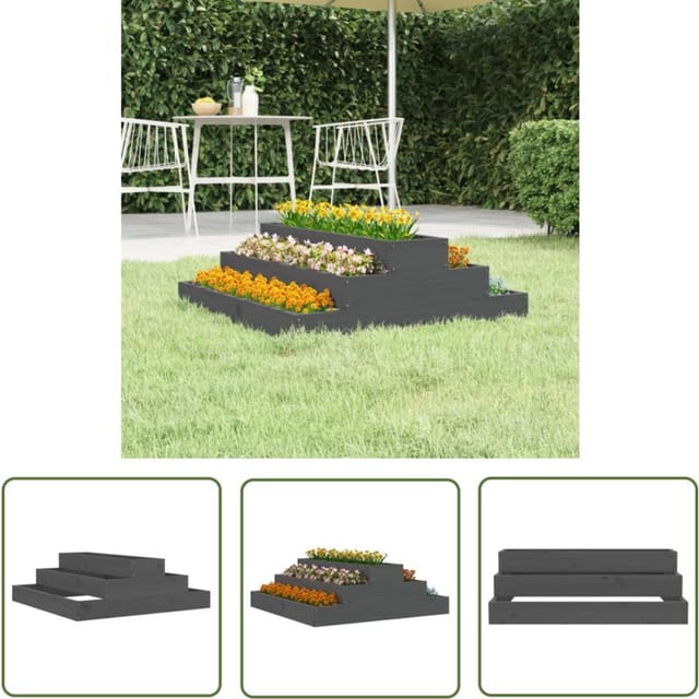 The Living Store Pflanzkübel Grau 80x80x27 Cm Massivholz Kiefer - Holzpflanze - Hochbeet - Blumenerde - Gartendekoration - Pflegeleichtes Hochbeet