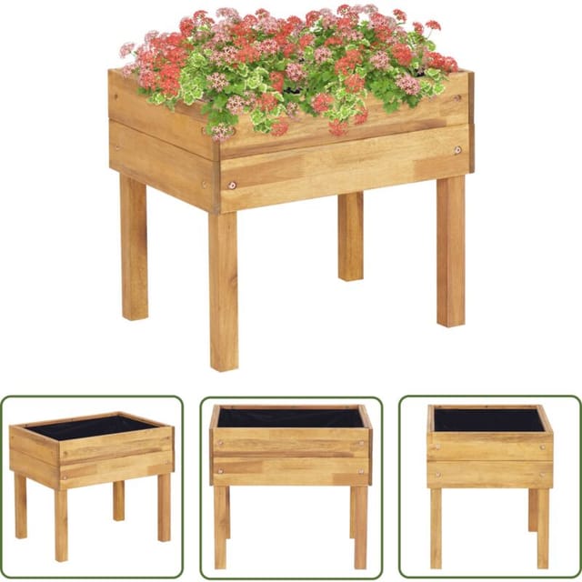 The Living Store Hochkübel 50 X 40 X 45 Cm Massivholz Akazie - Holzpflanze - Blumenerde - Gartendekoration - Balkonpflanzen - Terrassenmöbel