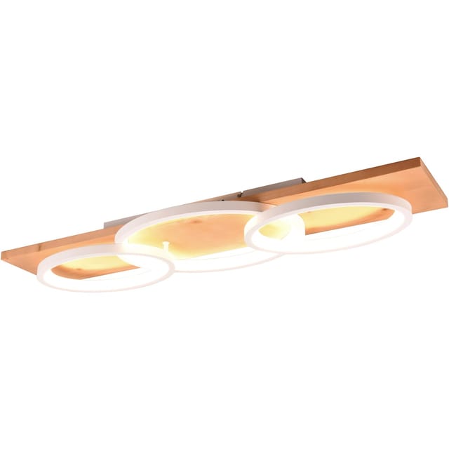 Led Deckenleuchte Barca Dimmbar Naturholz, Metall Weiß, Breite 97cm
