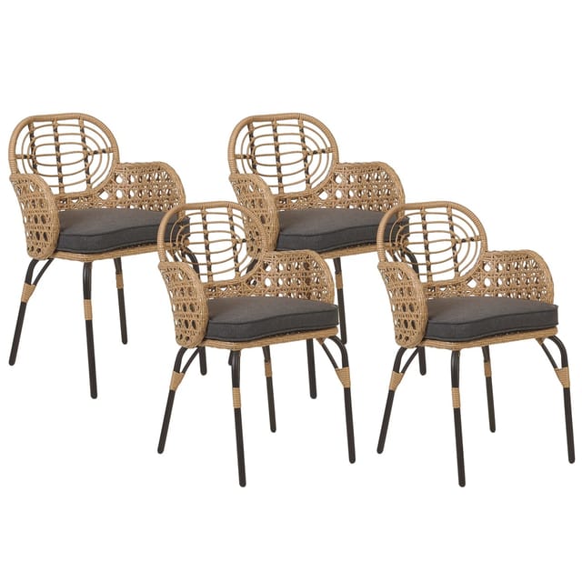 Set Mit 4 Stühlen Und Sitzkissen Pratello Polyrattan Naturfarben