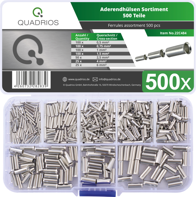 Quadrios - 22c484 Aderendhülsen-sortiment 0.5 Mm², 0.75 Mm², 1.0 Mm², 1.5 Mm², 2.5 Mm², 4.0 Mm², 6.0 M