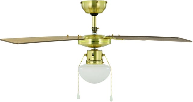 Deckenventilator Fortaleza, 4 Flügel Ventilator Mit Zugkette, Beleuchtung Und Sommer Winter Betrieb, Holz, Brünierter Stahl Und Glas In Weiß, Ac Motor, Ø 106,6cm - Eglo