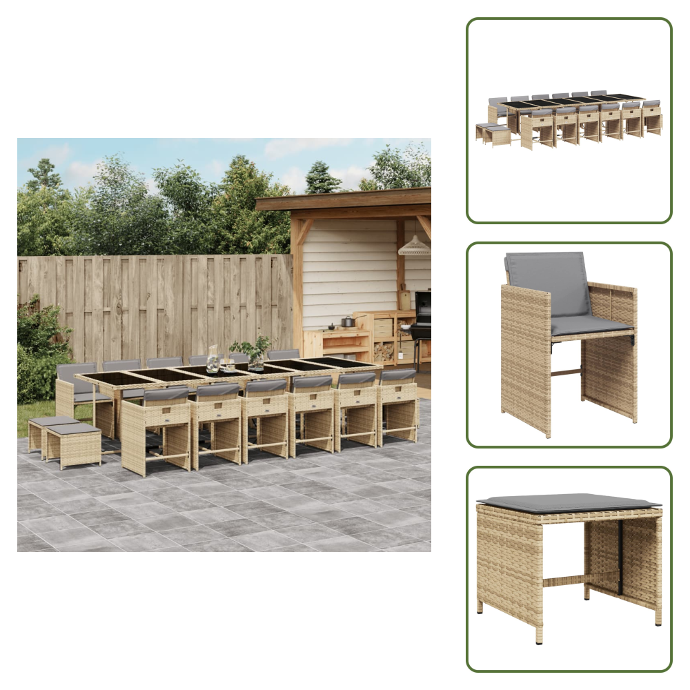 The Living Store 17-tlg. Garten-essgruppe Mit Kissen Beigemischung Poly Rattan - Gartenmöbel Set - Essgruppenset - Outdoor Möbel - Rattan Gartenmöbel - Pe-rattan