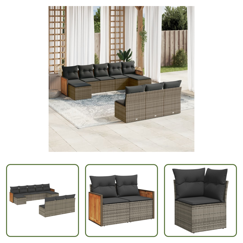 Gartensessel - 10-tlg. Garten-sofagarnitur Mit Kissen Grau Poly Rattan