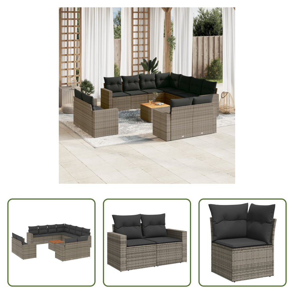 Vidaxl Rattanmöbel - 12-tlg. Garten-sofagarnitur Mit Kissen Grau Poly Rattan