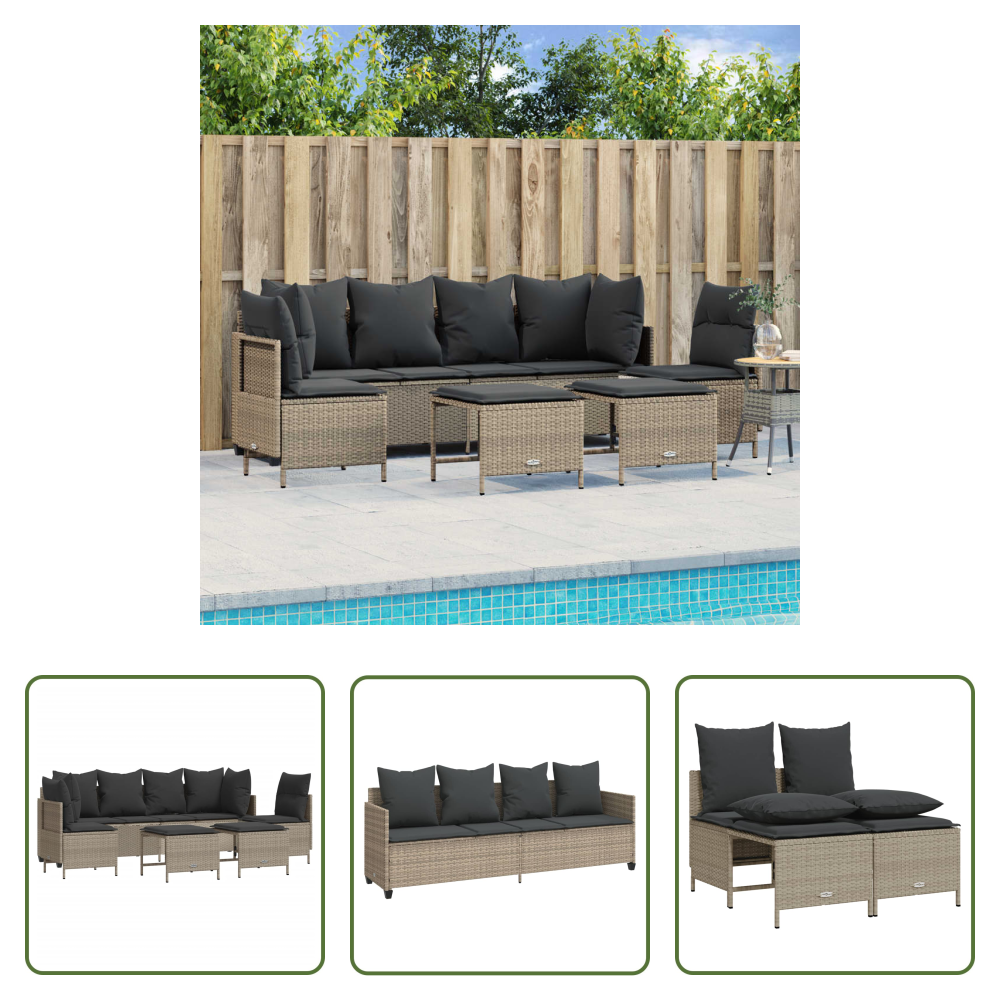 Gartensessel - 5-tlg. Garten-sofagarnitur Mit Kissen Hellgrau Poly Rattan