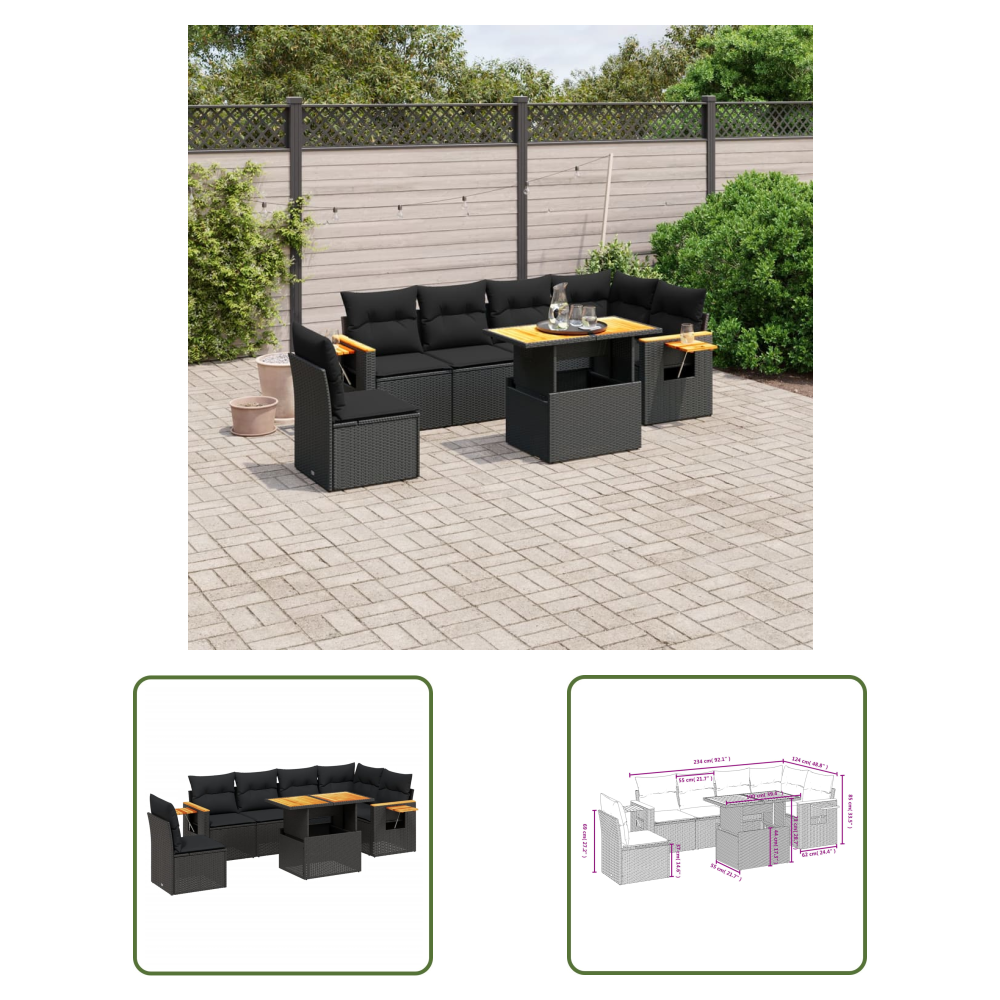The Living Store 7-tlg. Garten-sofagarnitur Mit Kissen Schwarz Poly Rattan - Gartenmöbel - Sofasatz - Outdoor Möbel - Lounge Set - Pe-rattan