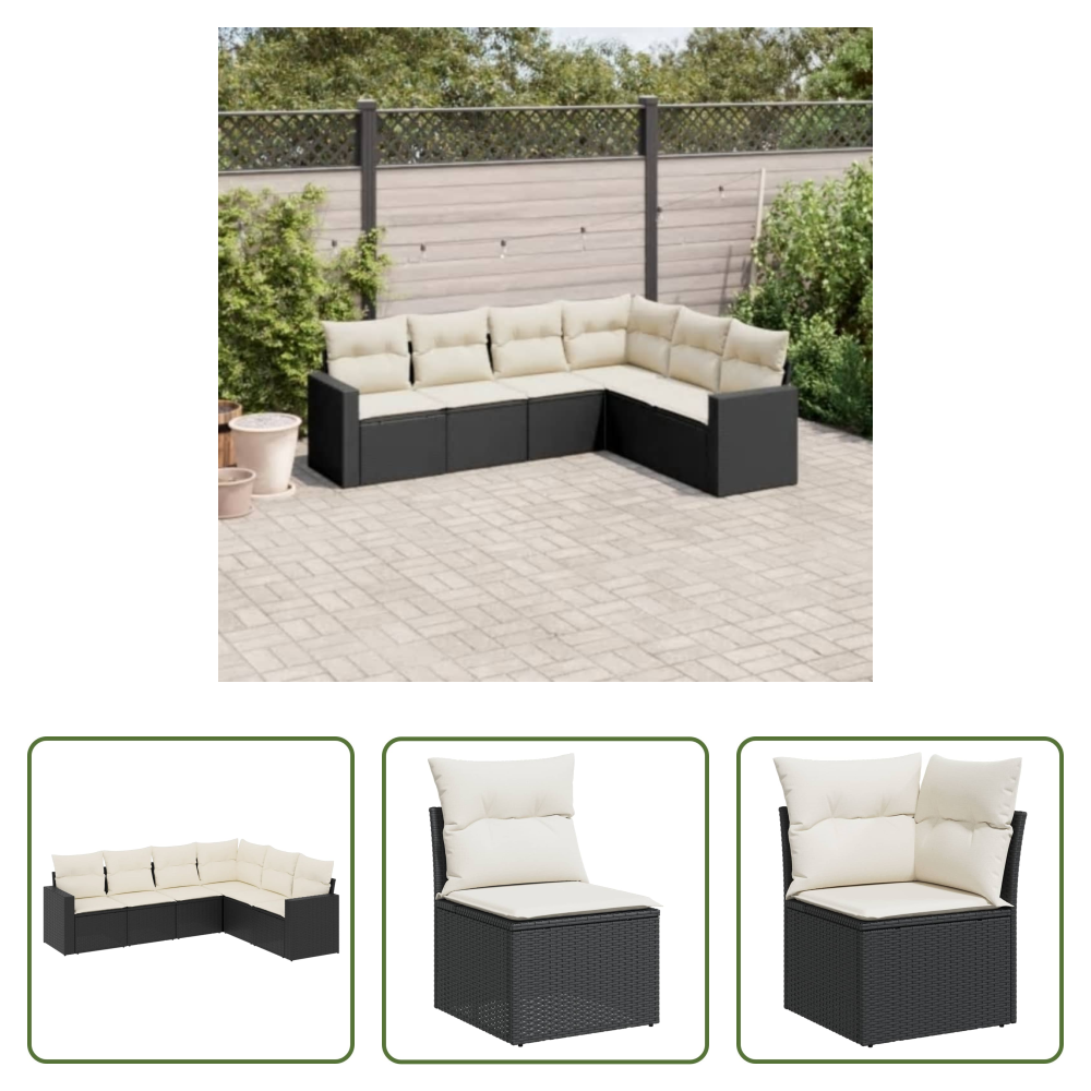 Rattan - 6-tlg. Garten-sofagarnitur Mit Kissen Schwarz Poly Rattan