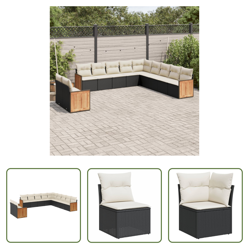 Gartensessel - 11-tlg. Garten-sofagarnitur Mit Kissen Schwarz Poly Rattan