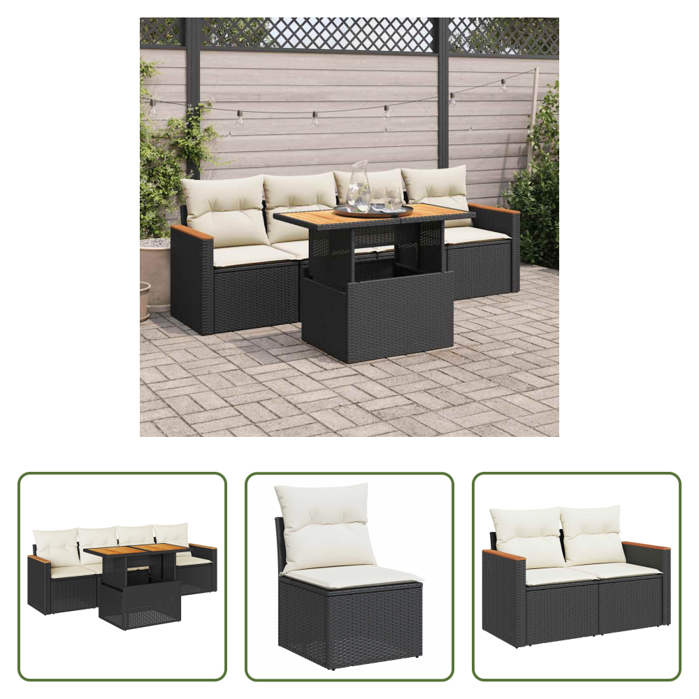 Vidaxl Rattanmöbel - 5tlg. Garten-sofagarnitur Mit Kissen Schwarz Poly Rattan Akazie