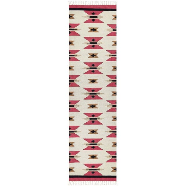Kelim-teppich Mehrfarbig Baumwolle 80 X 300 Cm Mit Fransen Geometrischem Muster Handgewebt Zweiseitig Läufer Modern Wohnzimmer Schlafzimmer