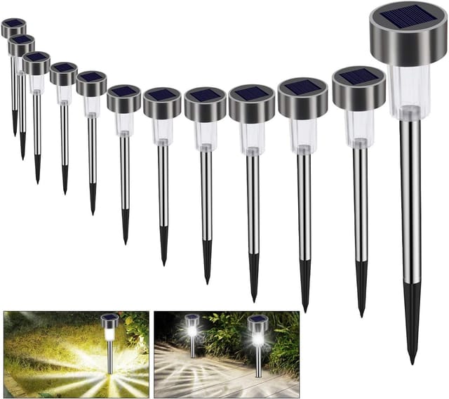 Solar-gartenlampe Für Den Außenbereich, Bodenlampe, 12 Stück, Wasserdichte Gartenlampen, Kabellose Led-lampe, Dekoration, Kaltweiß, Solar-außenbeleuchtung Für Wege, Rasen, Automatisch Wiederaufladbar