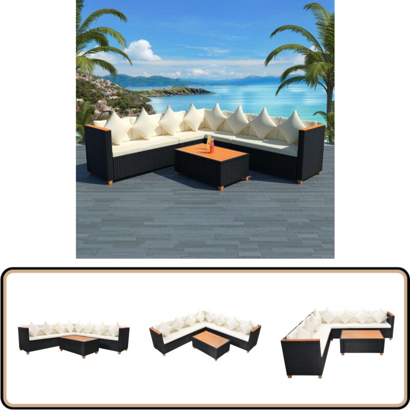 5-tlg. Garten-lounge-set Mit Auflagen Poly Rattan Schwarz - Garten Lounge Set - Rattan Gartenmöbel - Outdoor Wohnzimmer - Esszimmergarnitur - Balkonmöbel