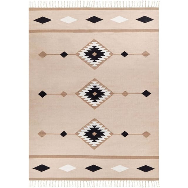 Kelim-teppich Mehrfarbig Baumwolle 160 X 230 Cm Mit Fransen Geometrischem Muster Handgewebt Zweiseitig Läufer Modern Wohnzimmer Schlafzimmer