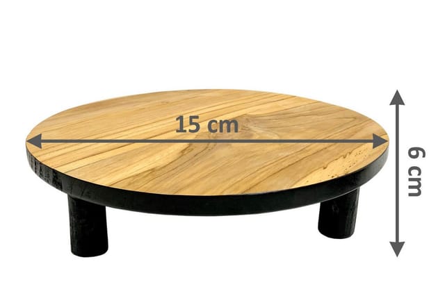 Teak Blumenteller Schwarz - 15 Cm / Klein - Holz Pflanzenständer Mit 4 Füßen - Echtholz Deko Blumenständer Pflanzenhocker
