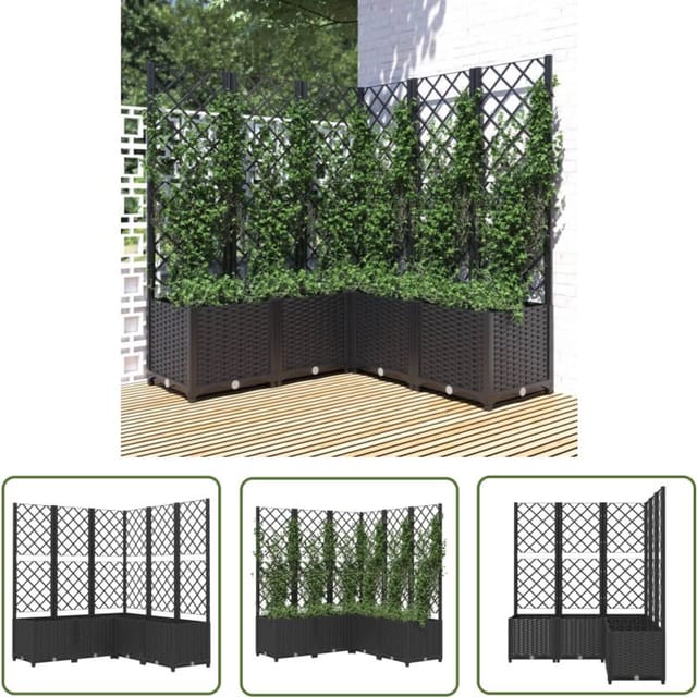 The Living Store Pflanzkübel Mit Spalier Schwarz 120x120x136 Cm Pp - Blumentopf - Kübel - Gartendekoration - Rankhilfe - Polypropylen
