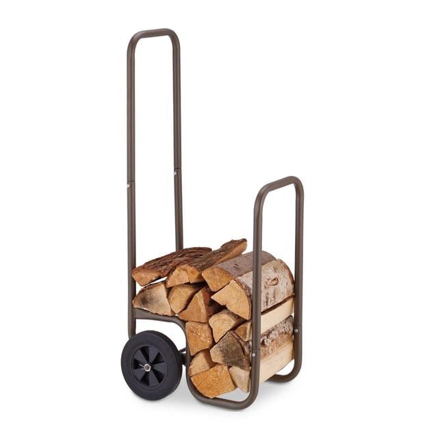 Kaminholzwagen, 2 Gummireifen, Holzwagen Bis 60 Kg, Für Gängige Holzscheite, Brennholz-sackkarre, Stahl, Braun - Relaxdays
