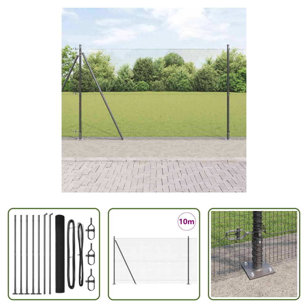 Vidaxl Stahlzaunpfosten - Zaunpfosten Grau 10 X 1,4 M (16 X 16 Mm Maschen) Stahl Und Pvc