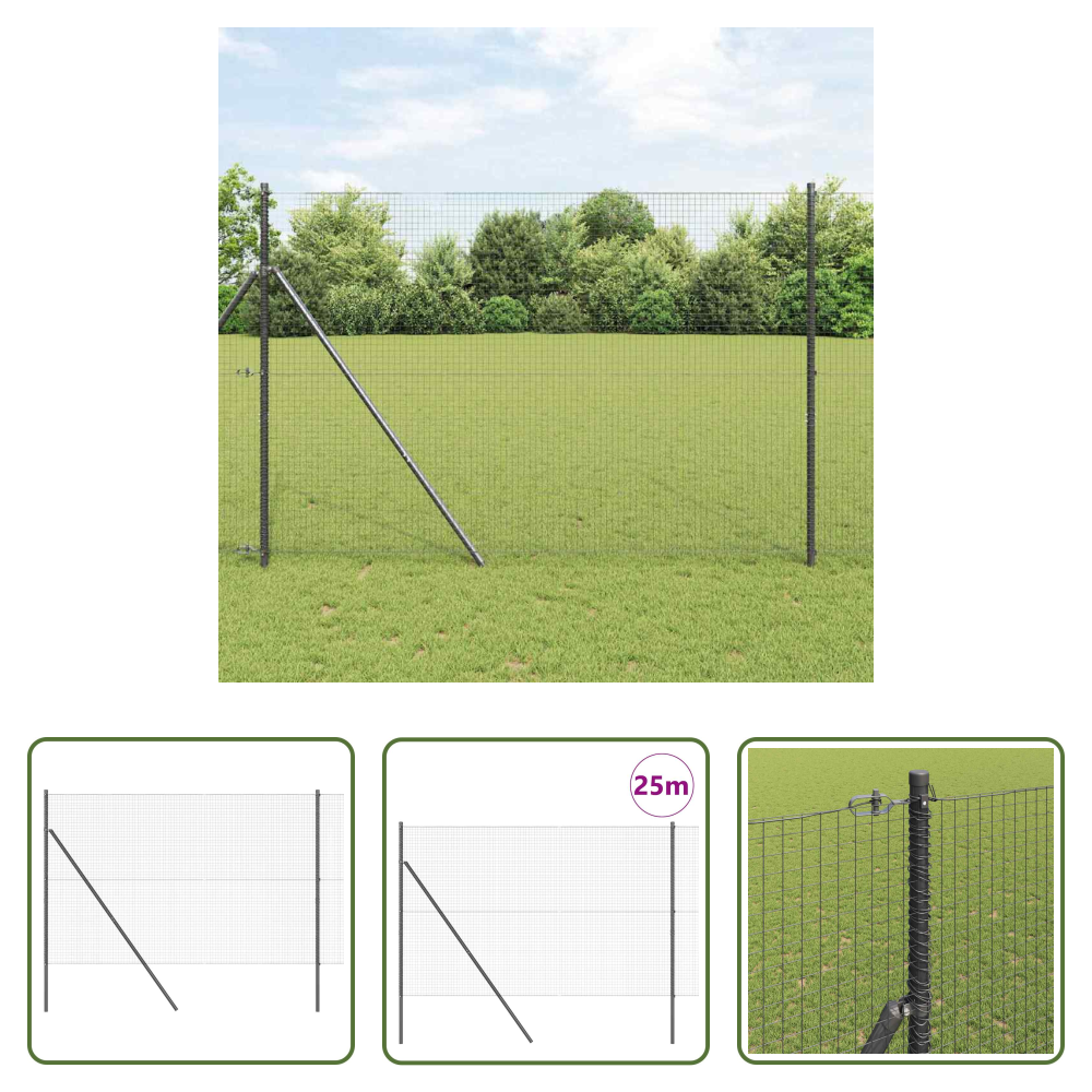 Vidaxl Zaunpfosten Grau - Zaunpfosten Grau 25 X 1,5 M (25 X 25 Mm Maschendraht) Stahl