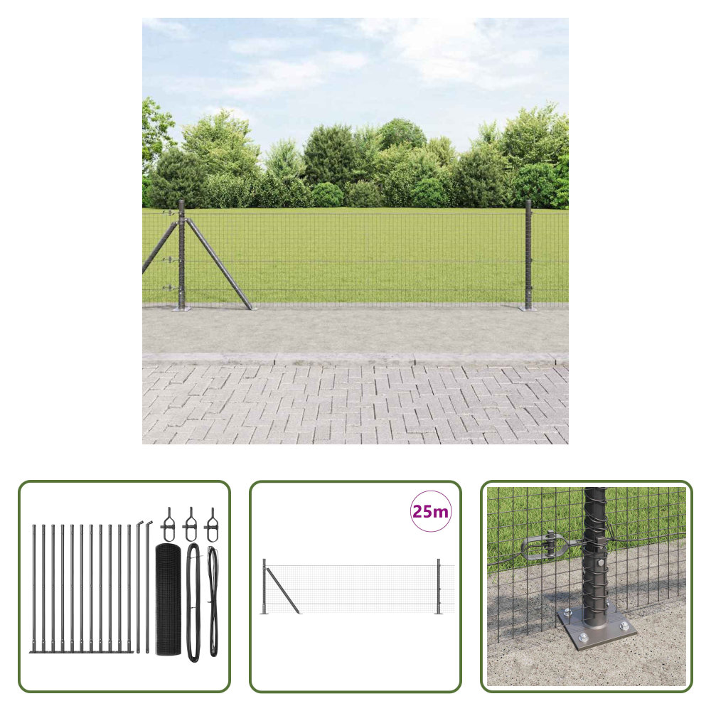 Vidaxl Stahl-zaunpfosten - Zaunpfosten Grau 25 X 0,6 M (25 X 25 Mm Netz) Stahl Und Pvc