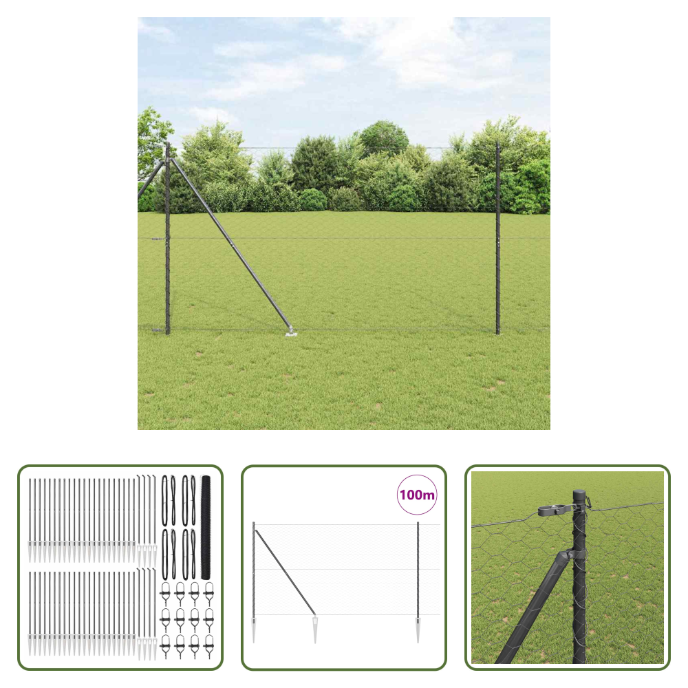 Vidaxl Stahl Und Pvc - Zaunpfosten Grau 100 X 1,5 M (50 Mm Maschenweite) Stahl Und Pvc