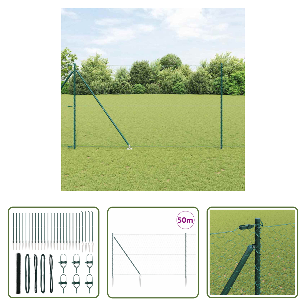 Vidaxl Stahl Und Pvc - Zaunpfosten Grün 50 X 1,6 M (50 Mm Maschenweite) Stahl Und Pvc