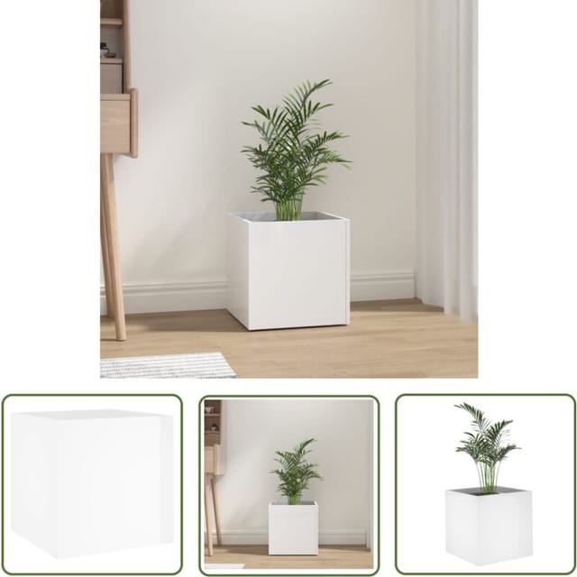 The Living Store - Pflanzgefäß Hochglanz-weiß 40x40x40 Cm Holzwerkstoff - Blumentopf - Holzblumentopf - Pflanzgefäß - Balkonpflanzenkübel - Gartendeko