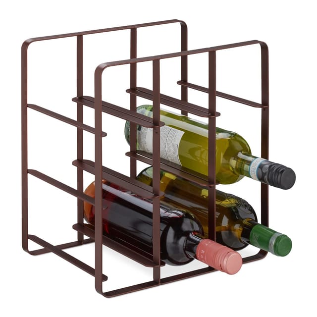 Relaxdays - Weinregal, 9 Flaschen, Eisen Pulverbeschichtet, Weinhalter Stehend, Küche & Bar, Hbt: 30 X 27,5 X 20 Cm, Braun
